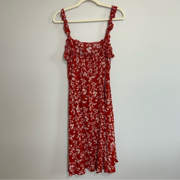 Lulu’s Garden Date Red Orange Floral Print Ruffle Midi Dress Women’s Size Large - Picture 6 of 8